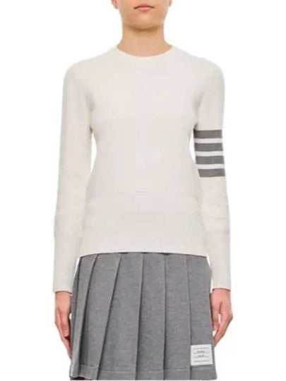 Milano Stitch Crewneck 4-Bar Cotton Crepe Knit Top White - THOM BROWNE - BALAAN 2