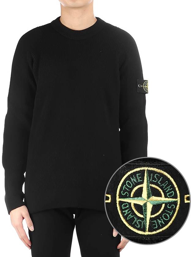 Wappen Patch Crew Neck Knit Top Black - STONE ISLAND - BALAAN 2