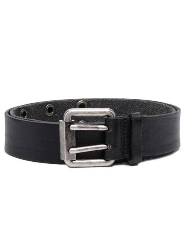 Square Buckle Leather Belt Black - SAINT LAURENT - BALAAN 2