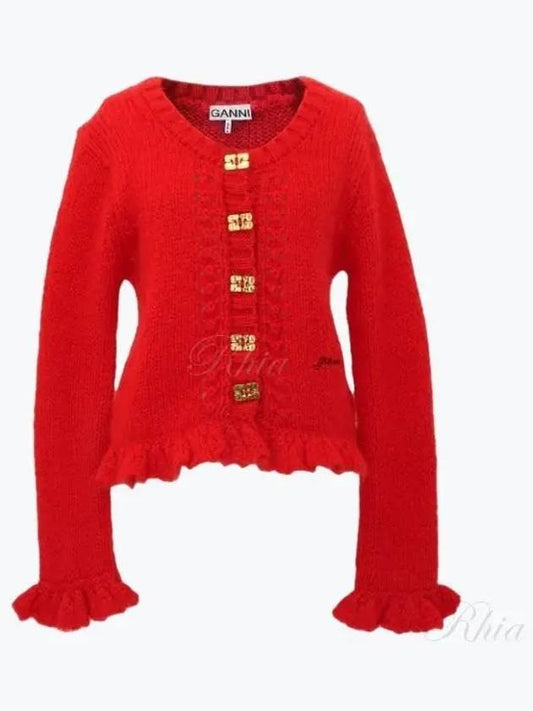 Mohair Butterfly Button Cardigan Red - GANNI - BALAAN 2