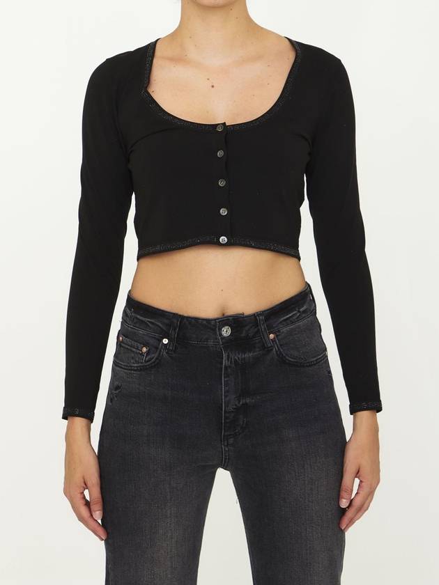 Women's Logo Crystal Crop Cardigan Black - ALEXANDER WANG - BALAAN 2