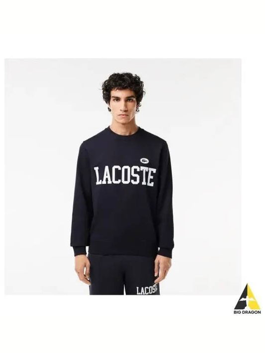 Men s Logo Print Puff Badge Crew Neck Sweatshirt Dark Navy - LACOSTE - BALAAN 1