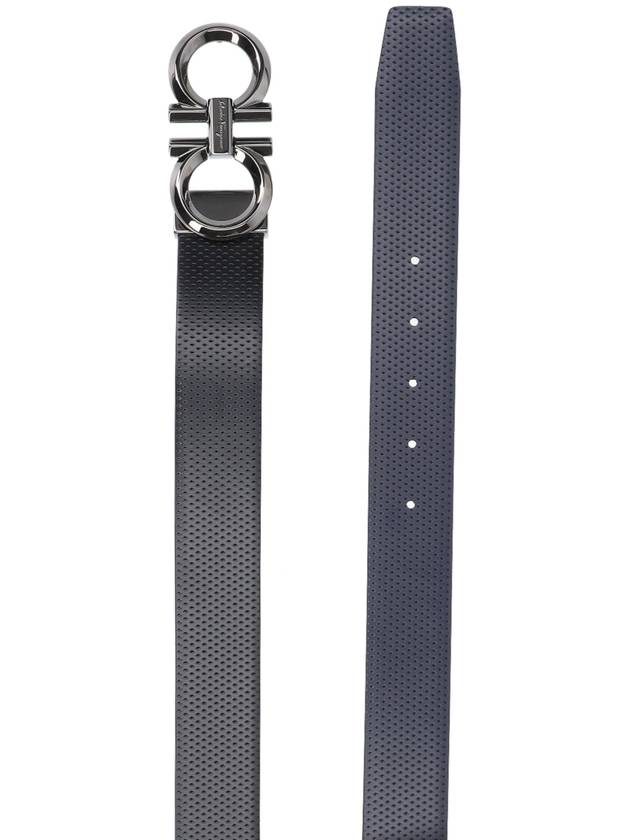 Gancini Buckle Reversible Leather Belt Navy Black - SALVATORE FERRAGAMO - BALAAN 3