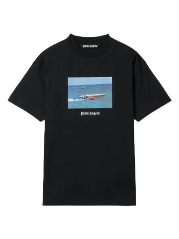 Getty Speed Boat Classic Short Sleeve T Shirt Black White Tee - PALM ANGELS - BALAAN 1