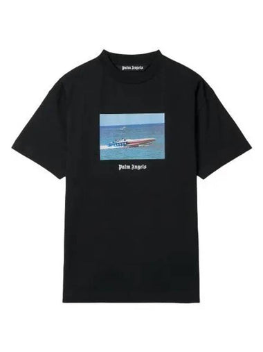 Getty Speedboat Classic Short Sleeve T Shirt Black White - PALM ANGELS - BALAAN 1