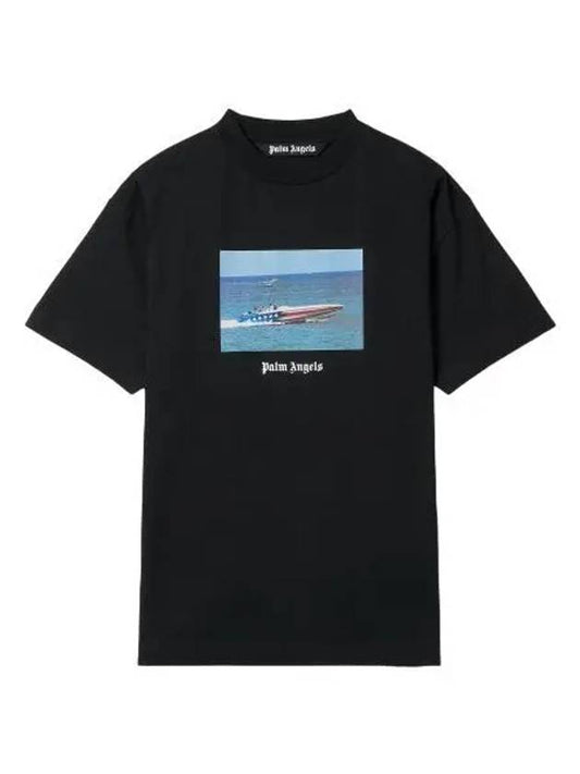 Getty Speed Boat Classic Short Sleeve T Shirt Black White Tee - PALM ANGELS - BALAAN 1