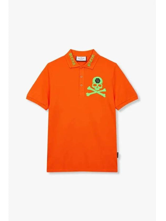 Men s Embossed Skull Pique Polo Shirt Vivid Orange - PHILIPP PLEIN - BALAAN 1