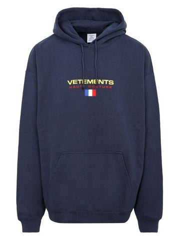 Haute Couture Logo Embroidered Hoodie Navy - VETEMENTS - BALAAN 1