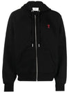 Small Heart Logo Cotton Zip Up Hoodie Black - AMI - BALAAN 2