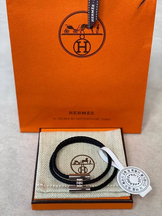 Tunis Tresse Palladium Bracelet Noir - HERMES - BALAAN 5