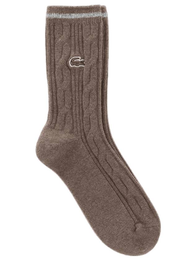 Cashmere Blend Cable Medium Neck Socks Brown - LACOSTE - BALAAN 1