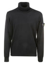 Logo Patch Wool Turtleneck Black - STONE ISLAND - BALAAN 1