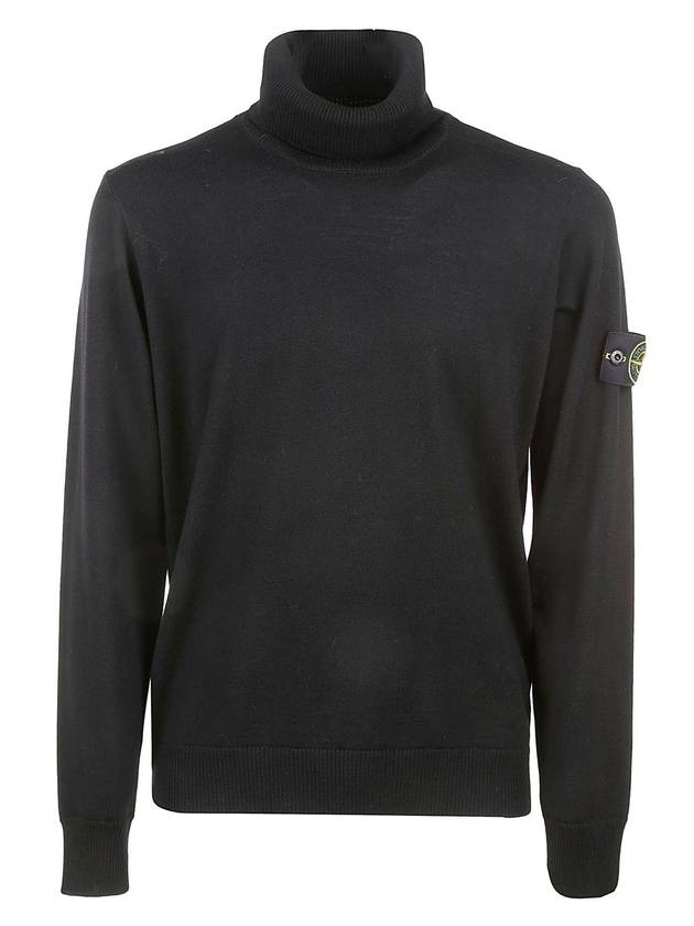 Logo Patch Wool Turtleneck Black - STONE ISLAND - BALAAN 1