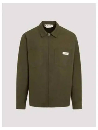 Logo Patch Zip-Up Long Sleeve Shirt Green - MARNI - BALAAN 2