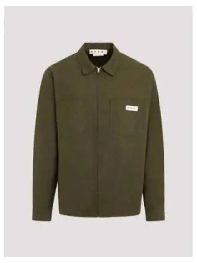 Logo Patch Zip-Up Long Sleeve Shirt Green - MARNI - BALAAN 2