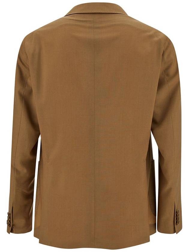 Camel Brown Single-Breasted Jacket With Logo Detail In Stretch Wool Man - TAGLIATORE - BALAAN 2