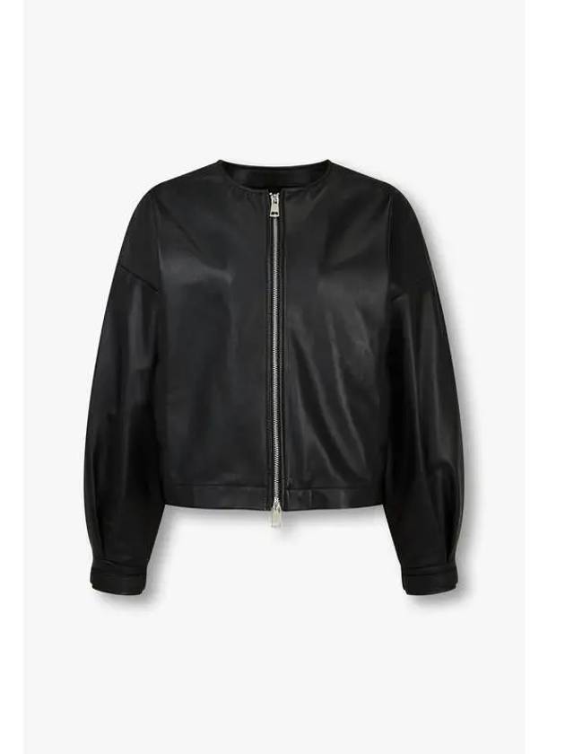 Women s Balloon Sleeve Leather Zip up Jacket Black - HERNO - BALAAN 1