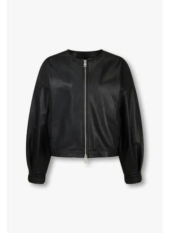 Women s Balloon Sleeve Leather Zip up Jacket Black - HERNO - BALAAN 1