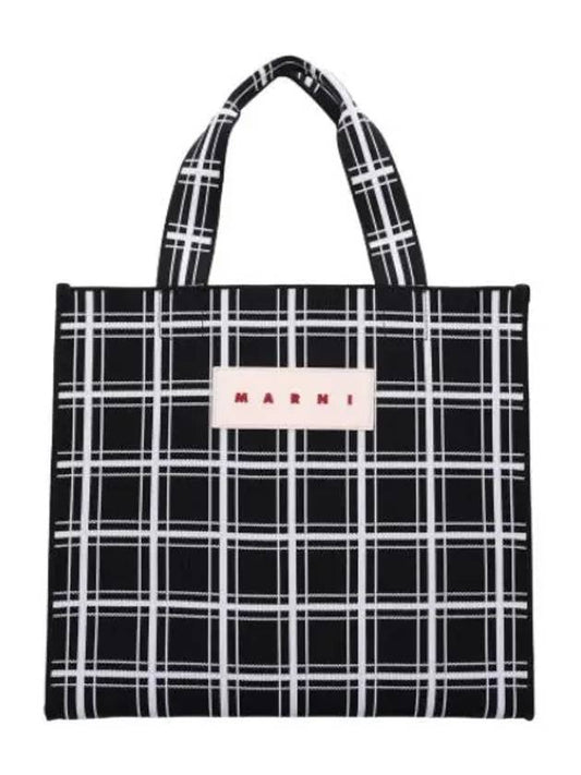 Logo Tag Check Tote Bag Black Multicolor Handbag - MARNI - BALAAN 1