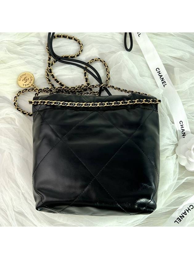 22 Gold Logo Shiny Calfskin Mini Shoulder Bag Black - CHANEL - BALAAN 4