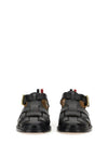 Vitello Brogue Fisherman Calf Leather Sandals Black - THOM BROWNE - BALAAN 5