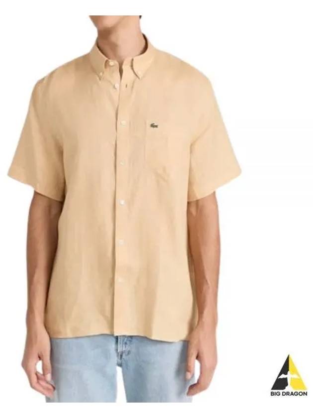 Men's Logo Patch Cotton Short Sleeve Shirt Beige - LACOSTE - BALAAN 2