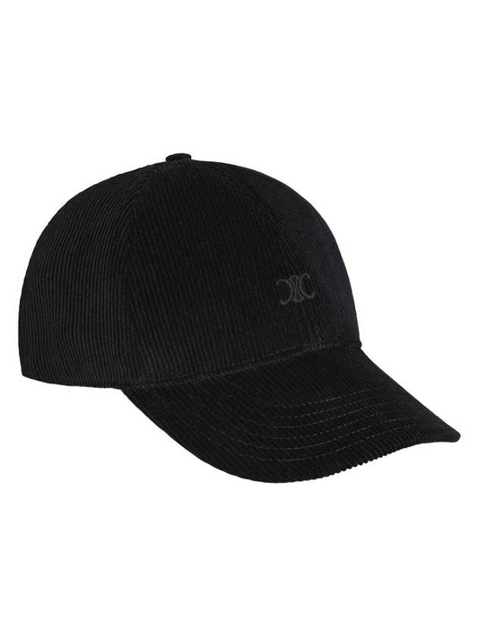 Triomphe Embroidered Corduroy Ball Cap Black - CELINE - BALAAN 1