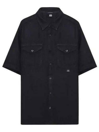 Linen small logo button shirt - CP COMPANY - BALAAN 1