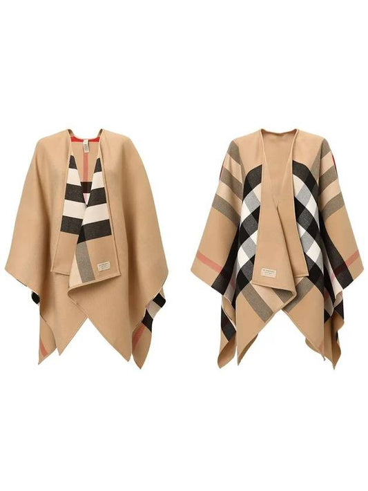 Reversible Check Merino Wool Poncho Camel Brown - BURBERRY - BALAAN 2