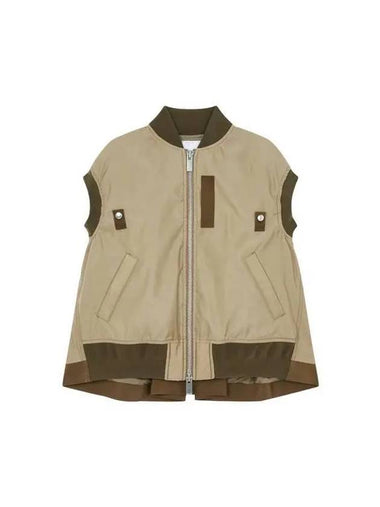 Women's Back Pleated Nylon Vest Light Brown 271900 - SACAI - BALAAN 1