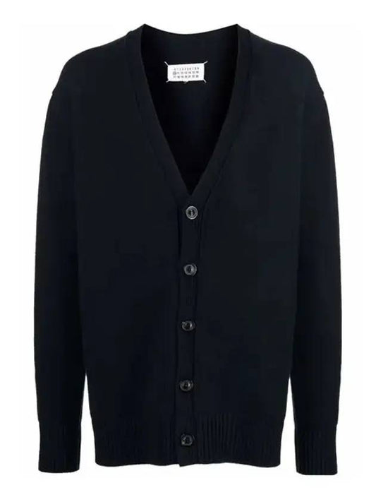 Back Stitch Logo Wool V-Neck Cardigan Navy - MAISON MARGIELA - BALAAN 1