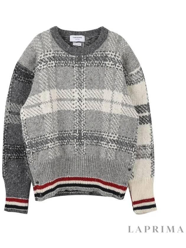 Tartan Check Jacquard Wool Mohair Knit Top Grey - THOM BROWNE - BALAAN 9