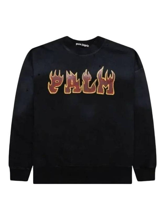 Logo Flames Vint Crew Sweatshirt Black - PALM ANGELS - BALAAN 1