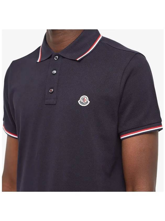 Stripe Trimming Logo Short Sleeve Polo Shirt Navy - MONCLER - BALAAN 3