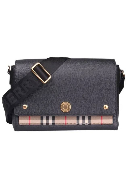 Leather and Vintage Check Note Crossbody Bag Black - BURBERRY - BALAAN.