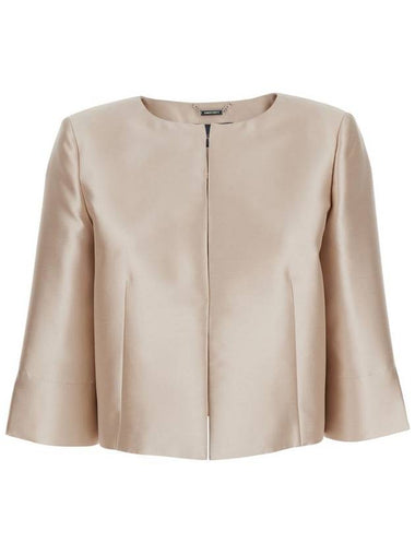 White Crop Jacket With Round Neck And Three Quarter Sleeve In Mikado Fabric Woman - ALBERTA FERRETTI - BALAAN 1