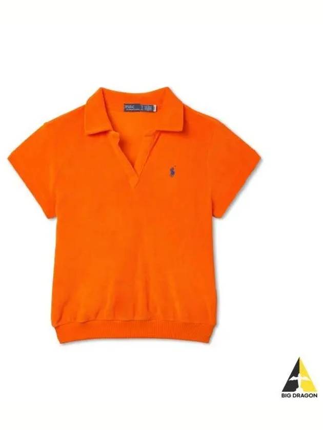 W Shrunken Fit Terry Polo Shirt Orange - POLO RALPH LAUREN - BALAAN 1