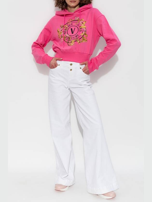 Versace Jeans Couture Sweatshirt With Print And Shimmering Sequins, Women's, Pink - VERSACE - BALAAN 2