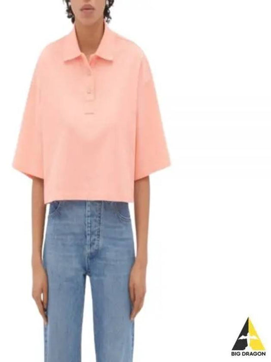 Cropped Cotton Piquet Polo Shirt Pink - BOTTEGA VENETA - BALAAN 2