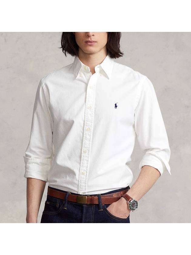 Men's Fit Garment Dyed Oxford Long Sleeve Shirt White - POLO RALPH LAUREN - BALAAN 3