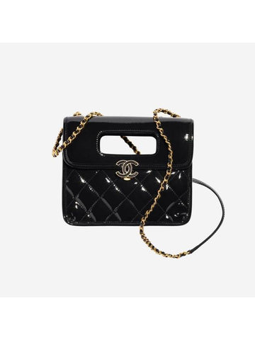 Mini Flap Bag with Handle Patent Calfskin Gold Metal Black - CHANEL - BALAAN 1