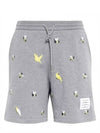 Bird Bee Embroidered Loopback Cotton Sweat Shorts Grey - THOM BROWNE - BALAAN 2