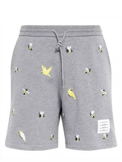 Bird Bee Embroidered Loopback Cotton Sweat Shorts Grey - THOM BROWNE - BALAAN 2