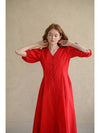 V neck puff sleeve A line midi dress red - CAHIERS - BALAAN 8