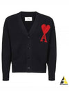 Heart Logo V Neck Wool Cardigan Black - AMI - BALAAN 2