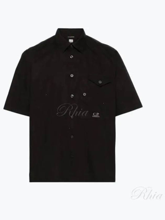 Cotton Popeline Short Sleeve Shirt Black - CP COMPANY - BALAAN 2