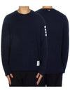 4-Bar Striped Cotton Long Sleeve T-Shirt Navy - THOM BROWNE - BALAAN 2