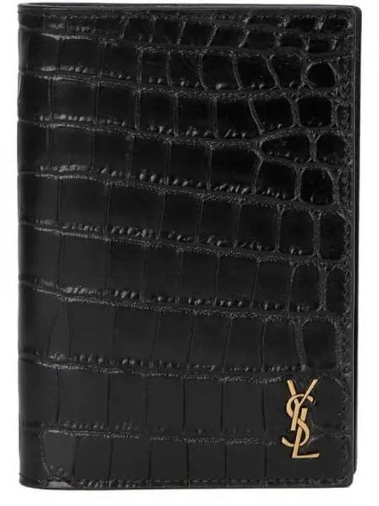 Monogram Crocodile Card Passport Wallet Black - SAINT LAURENT - BALAAN 2