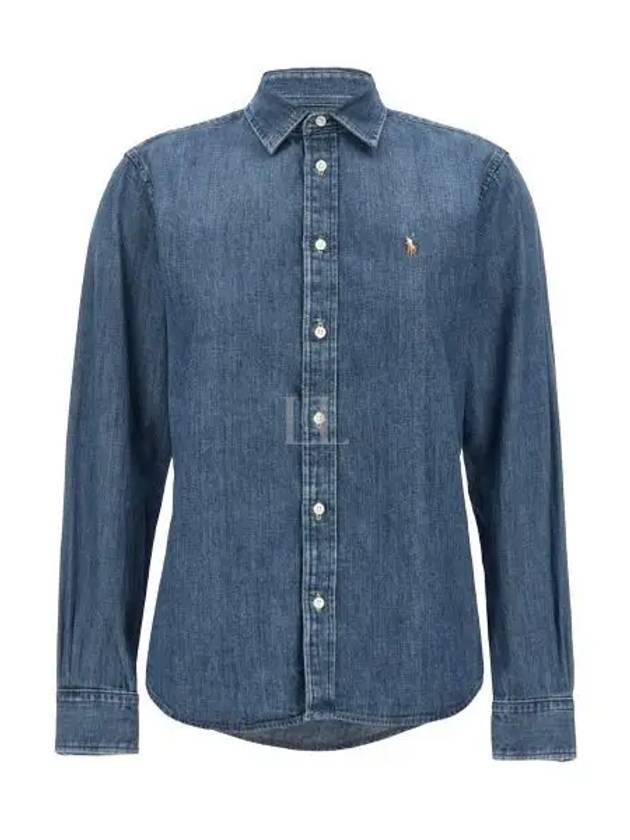 Embroidered Logo Denim Shirt Blue - POLO RALPH LAUREN - BALAAN 2