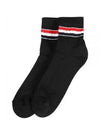 Men's Trimmed Ribbed Cotton Ankle Socks Black - THOM BROWNE - BALAAN 2